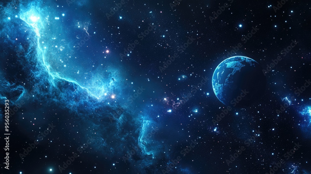 Poster cartoon style 3d rendering of a starry sky in space