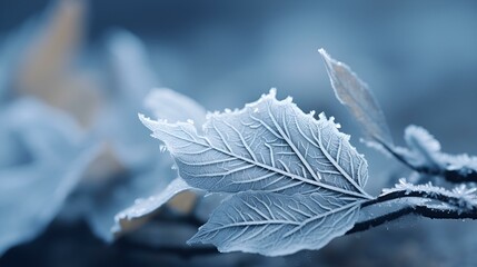 a leaf with frost on it. 