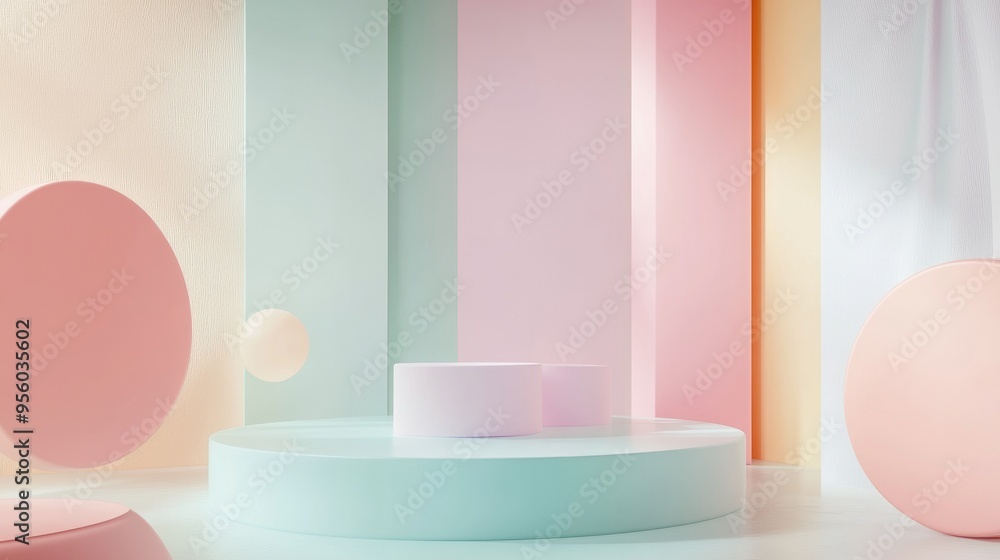 Aufkleber abstract geometric shapes in pastel colors for a product podium presentation background art and colo