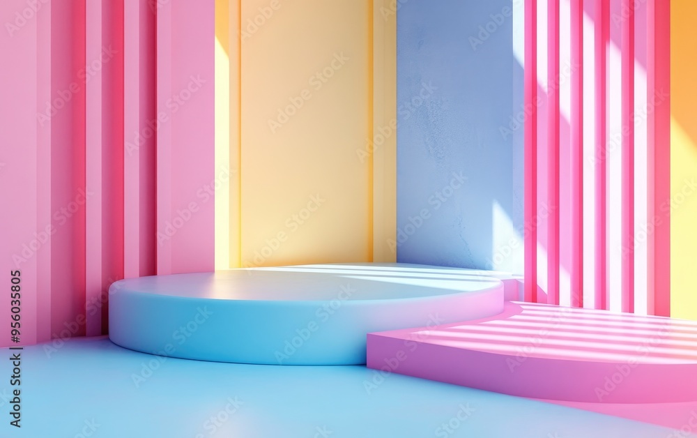 Poster abstract background for product showcasing featuring geometric shapes minimal pastel tones 3d render