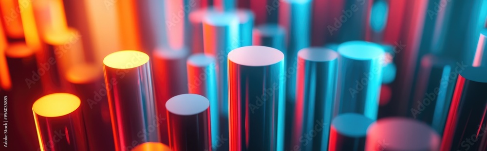 Poster abstract background featuring blue and orange cylinders against a white backdrop high quality 3d ren