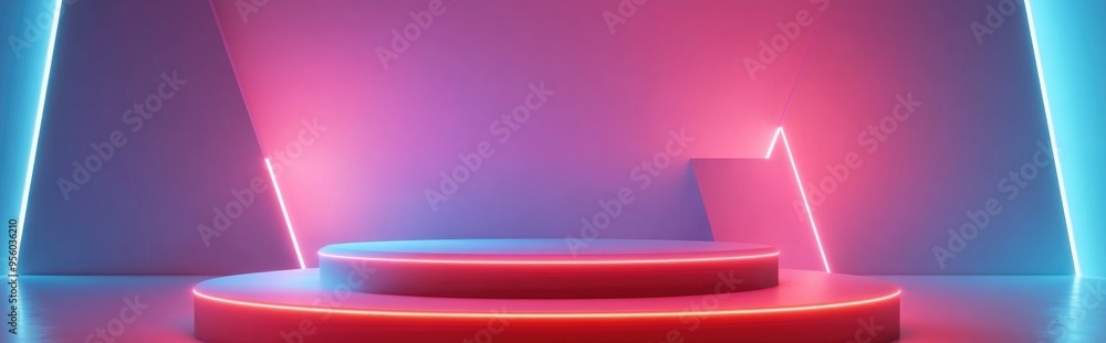 Poster Abstract podium background featuring geometric shapes in pastel pink colors Minimalist 3D rendering with a focus on geometrical elements