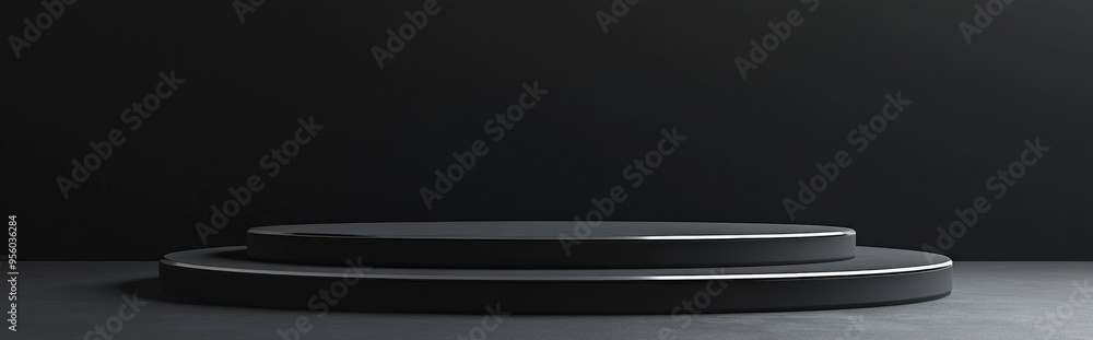 Fototapete front view of a winners podium with an empty space on a dark grey backdrop 3d rendering