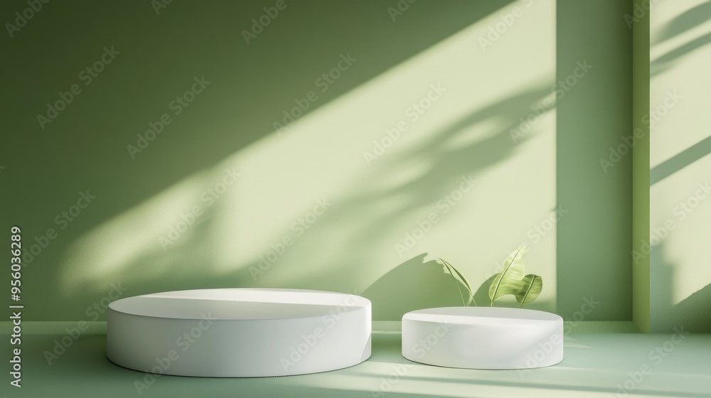 Fototapete white circular podium set against a green backdrop 3d rendering