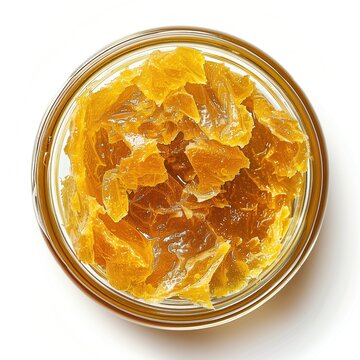 Close-Up of Cannabis THC CBD Extract Concentrate, Hemp Distillate Oil Budder Sauce Terpenes Isolated on White Background, Pure Organic Detail Macro for Marketing Business Online Shop