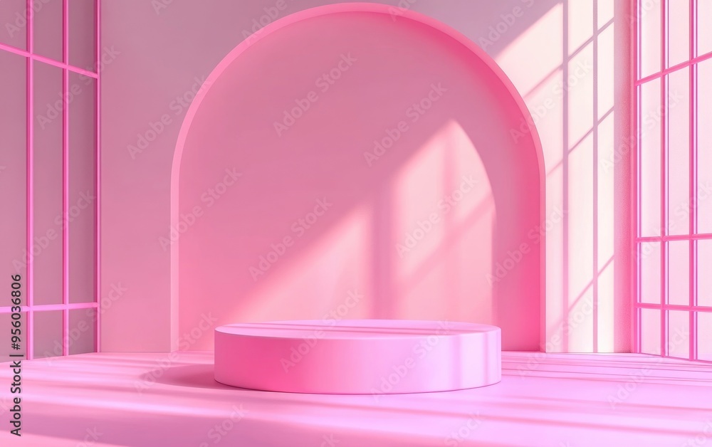 Poster minimalistic studio background featuring a 3d pink cylinder podium abstract geometric shape illustra