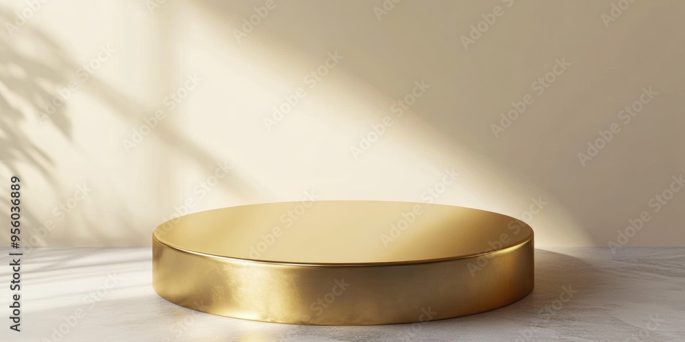 Aufkleber golden display pedestal design platform blank product stand 3d rendering