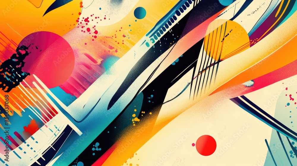 Poster colorful abstract design with vibrant shapes and patterns creating a dynamic and modern artistic com
