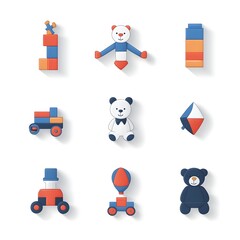 Fototapeta premium Colorful Gradient Icon Set of Classic Childhood Toys