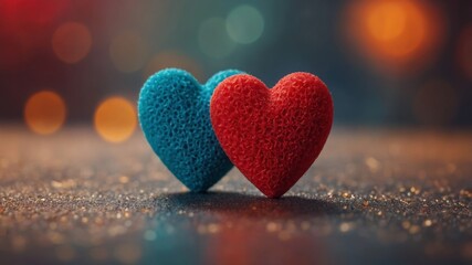 Fototapeta premium blurred Two red hearts decorative colorful sponge is small heart blurred background.