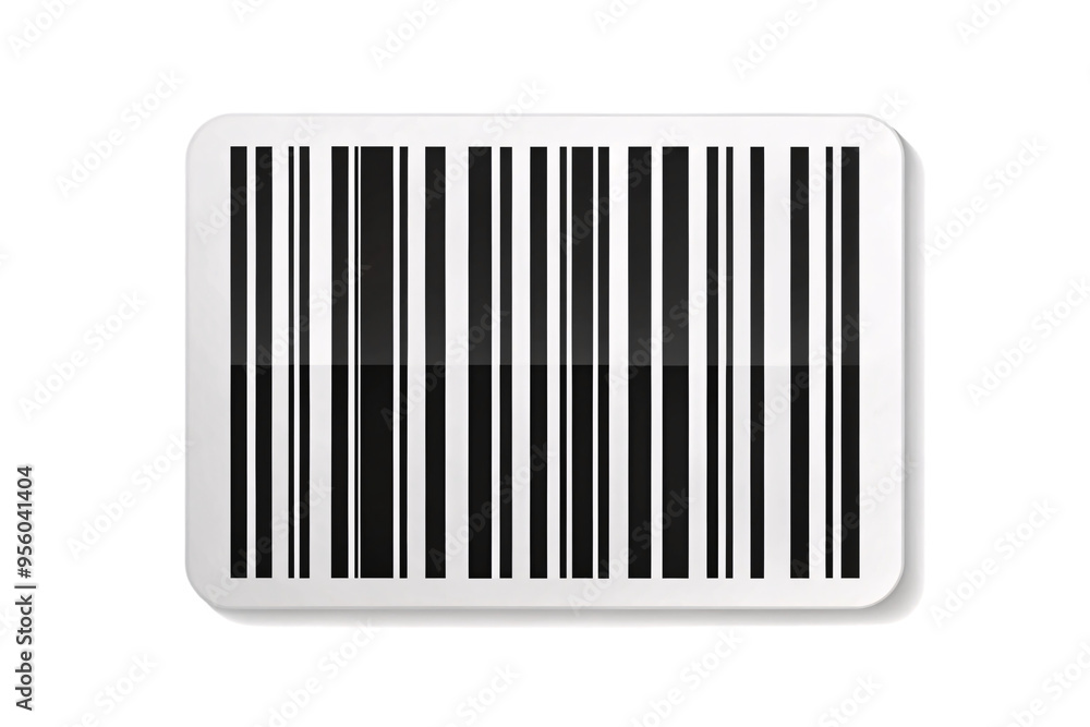 Poster a barcode with a slight reflection beneath it, creating a shiny effect on a transparent background