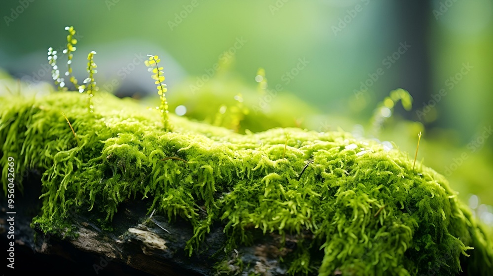 Poster a close up of moss on a log.