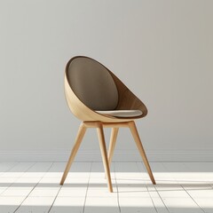 Modern Wooden Chair with a White Backdrop