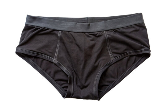 A pair of black men&rsquo;s briefs with subtle stitching details and a dark gray waistband, offering a sleek and minimalist style, isolated on a transparent background