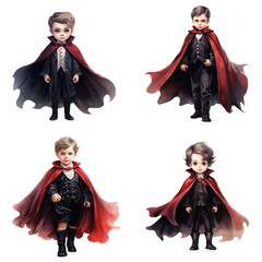 Four Young Boys Dressed as Vampires with Red and Black Capes