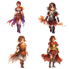 Fototapeta premium Four Young Female Warriors in Various Armor and Dresses