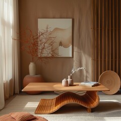 Minimalist Living Room with Wooden Coffee Table