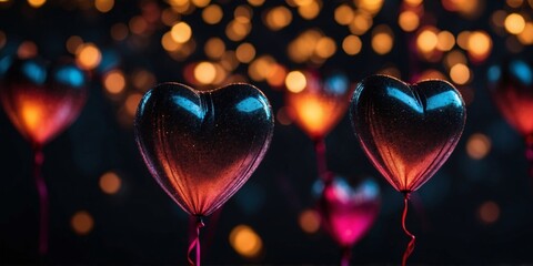 Love Balloon neon sparkling on black background Valentine's Day and Love concept.
