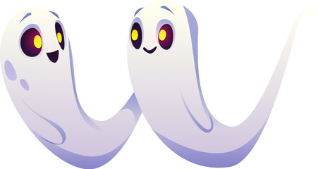 Halloween ghost font, letter W funny boo monster for scary typeface, vector spooky alphabet. Cartoon ghost in shape of letter W for Halloween holiday font or kids spooky type with funny boo characters