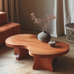 Modern Minimalist Coffee Table with Dried Flowers and a Clay Pot