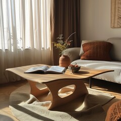 Modern Living Room with Wavy Coffee Table and Natural Light