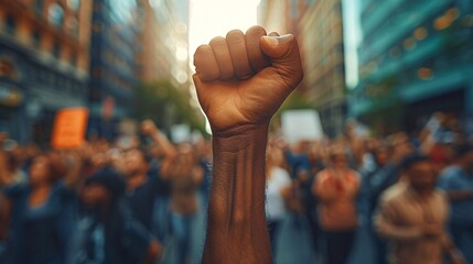 An African American man leads a group of protestors