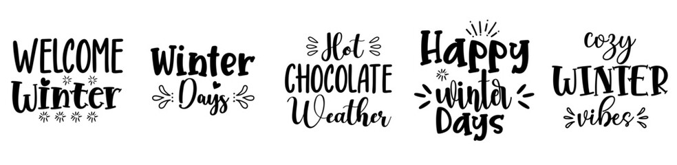 Decorative Winter Bundle Typography, Hand Lettering Set Vector Illustration for Book Cover, Flyer, T-Shirt Design