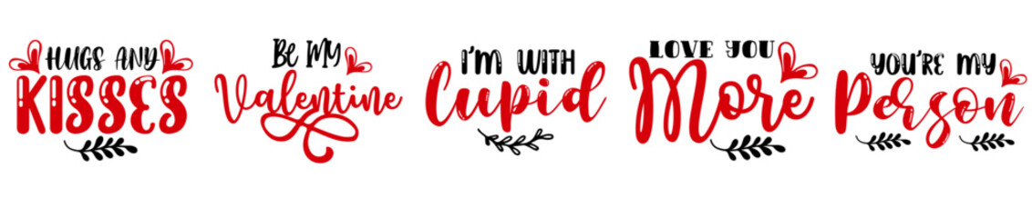 Classic Valentines Bundle Inscriptions, Invitation Collection Vector Illustration for Brochure, Logo, Greeting Card