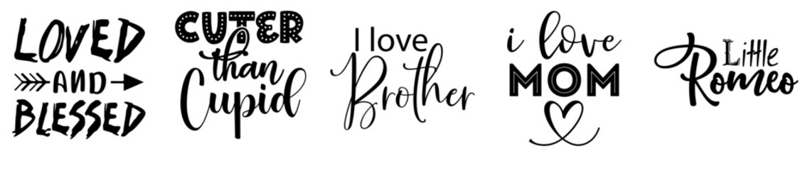 Minimalist Valentines Bundle Inscriptions, Typographic Emblems Bundle Vector Illustration for Holiday Cards, Decal, Announcement