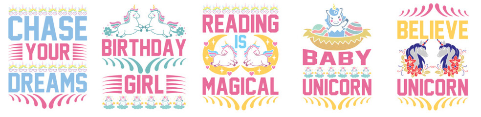 Creative Unicorn Tshirt Design Bundle Calligraphy, Typography Pack Vector Illustration for Sticker, Greeting Card, Decal