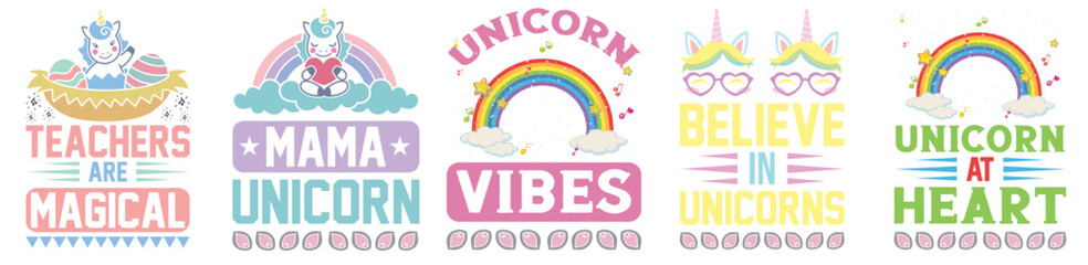 Minimal Unicorn Tshirt Design Bundle Typography, Calligraphy Bundle Vector Illustration for Greeting Card, Postcard, Motion Graphics