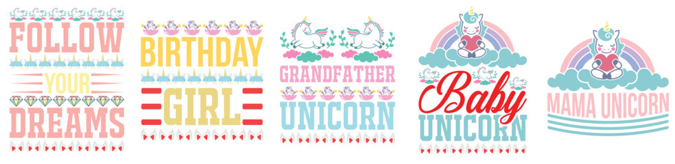Creative Unicorn Tshirt Design Bundle Typography, Hand Lettering Pack Vector Illustration for Vouchers, Label, Magazine