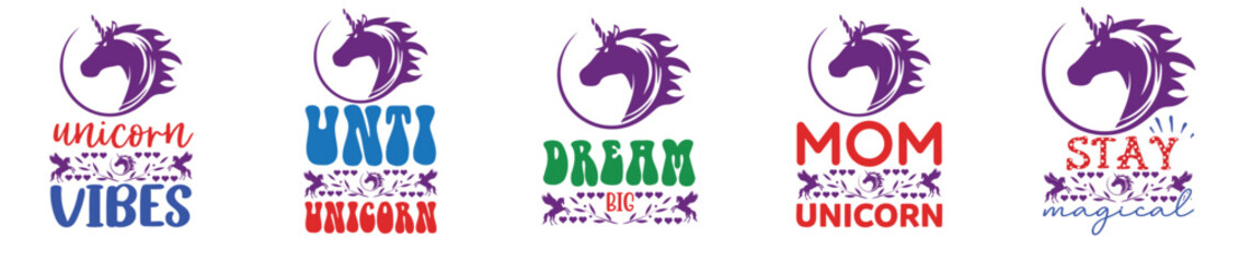 Simple Unicorn Bundle Invitation, Hand Lettering Set Vector Illustration for Bookmark, Announcement, Printing Press