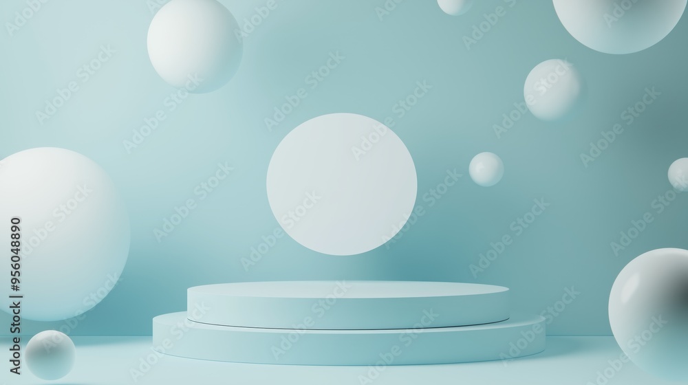 Poster a modern 3d podium with empty space, surrounded by dynamic light shards, set against a dark red back