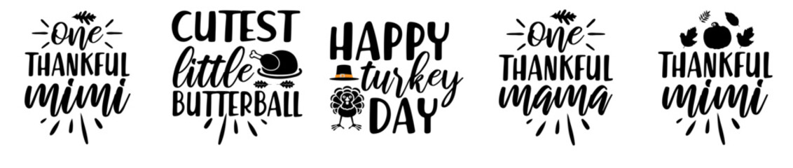 Classic Thanksgiving Bundle Hand Lettering, Trendy Retro Style Illustration Bundle Vector Illustration for Gift Card, Printing Press, Printable