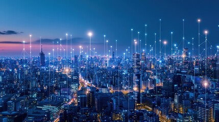 Cityscape with Connected Lights at Night