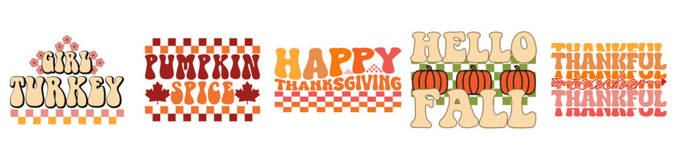 Minimalist Thanksgiving Retro Designs Bundle Typographic Emblems, Hand Lettering Collection Vector Illustration for Magazine, Postcard, Advertisement