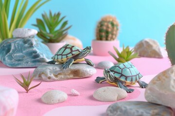 Two Little Turtles in a Tropical Paradise