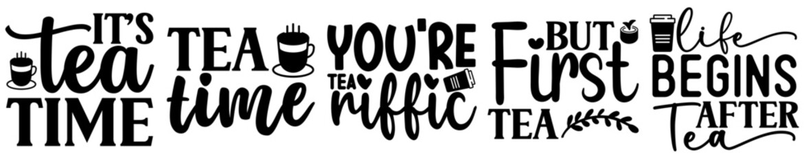 Colourful Tea Bundle Calligraphic Lettering, Calligraphy Set Vector Illustration for Book Cover, Printable, Banner