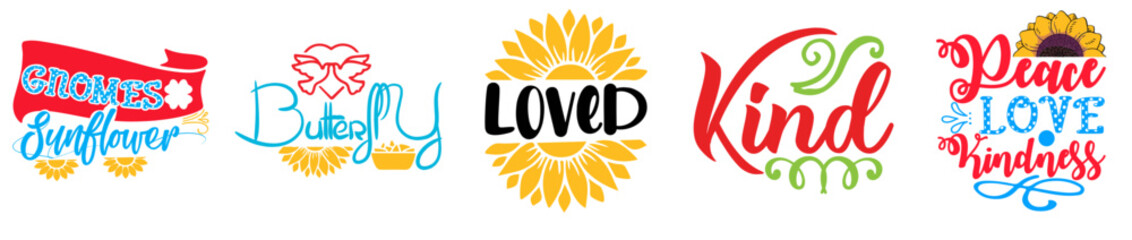 Minimalist Sunflower Bundle Calligraphy, Phrases Collection Vector Illustration for Banner, Mug Design, Printing Press