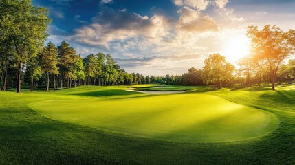 Green grass and woods on a golf field