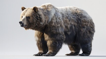 Fototapeta premium A bear is walking through the snow. The bear is large and has a lot of fur. The snow is white and covers the ground
