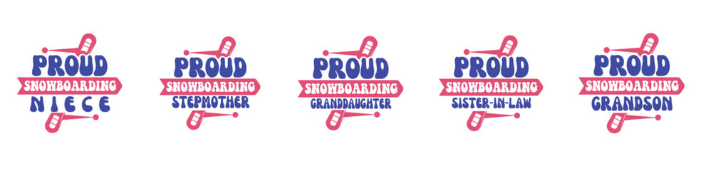 Colourful Snowboarding Bundle Typographic Emblems, Typography Bundle Vector Illustration for Packaging, Magazine, Book Cover