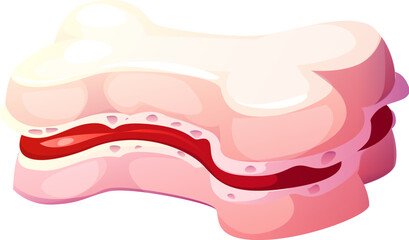 Cartoon Halloween holiday sweets and dessert shaped like a b. Isolated vector white sandwich pie with a layer of red filling. Spooky yet playful baked pastry for halloween festivities celebrations