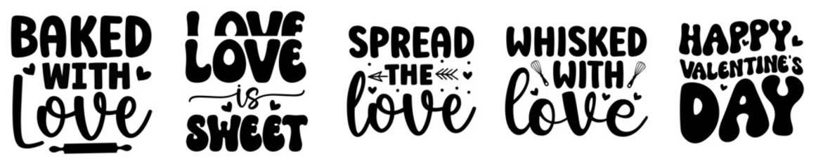 Colourful Retro Valentines Bundle Calligraphy, Invitation Set Vector Illustration for Icon, Newsletter, Motion Graphics