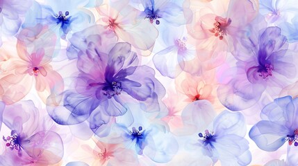 07231249 468. Soft pastel watercolor seamless pattern of sweet flowers, ideal for beauty products, textiles, and other uses, showcasing delicate floral designs