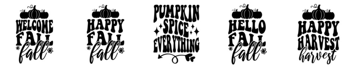 Simple Retro Fall Bundle Calligraphic Lettering, Typographic Emblems Set Vector Illustration for Newsletter, Magazine, Brochure