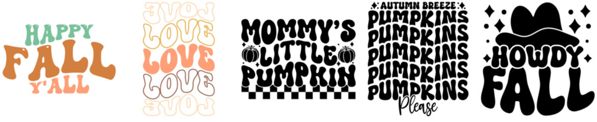 Colourful Retro Fall Bundle Inscriptions, Typographic Emblems Bundle Vector Illustration for Bookmark, Flyer, Advertisement