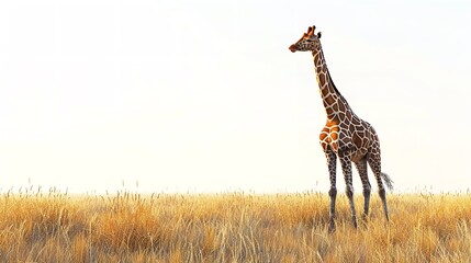 Obraz premium Masai Giraffe on dry grass in Tarangire National Park, Tanzania