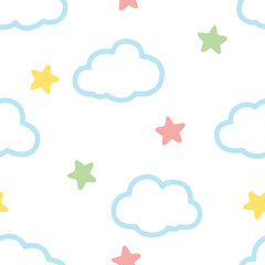 star and cloud in the sky seamless pattern design for background, wallpaper, textile design, fabric, blanket, blanket for kids, card, wrapping paper, notebook, diary cover, decoration and etc.